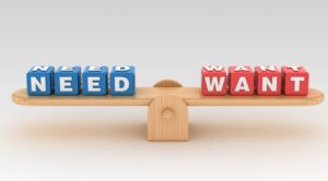 Seesaw with NEED WANT Buzzword Cubes - 3D Rendering