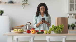 Online Buy, Paying Food And Grocery. New Recipe For Dinner